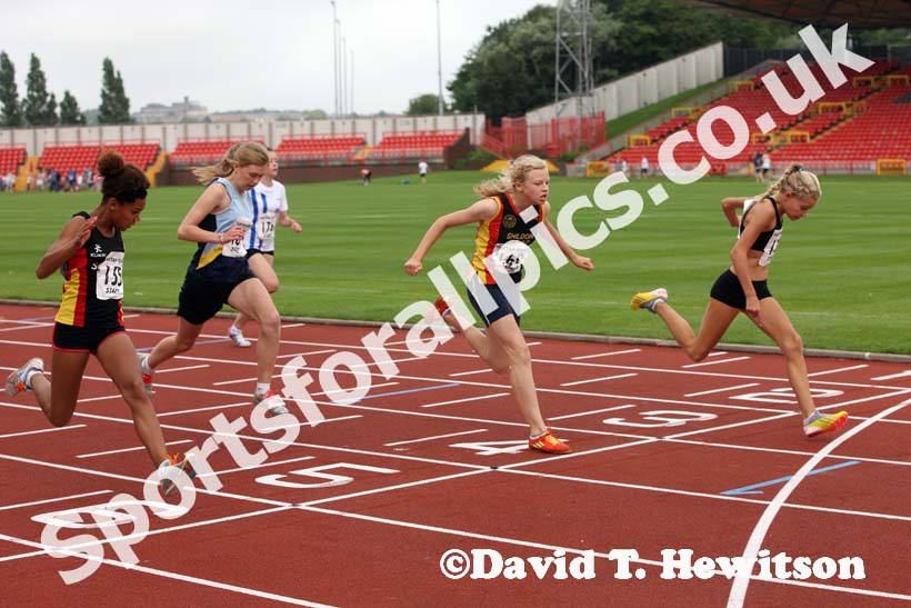 Girls under-13s 100 metres at the Gateshead Tartan Games Open.